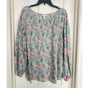 Ava & Viv Floral Print Blouse in Coral and Teal